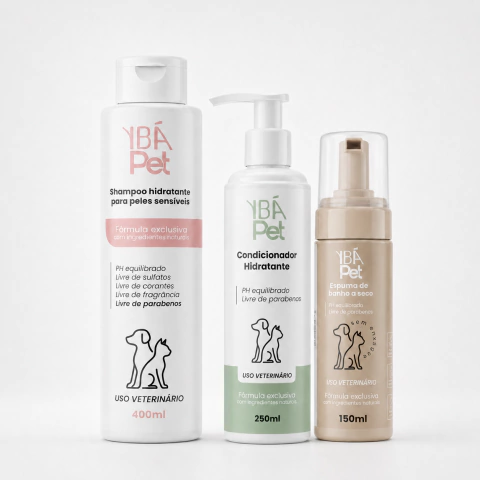 KIT SENSÍVEIS : Shampoo Pele sensível 400ml + Condicionador hidratante + Espuma de banho a seco
