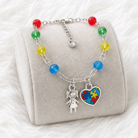Pulseira Semijoia Coração Autista Banhado a Ouro ou Prata