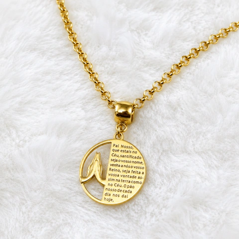 Colar Semijoia Medalha Pai Nosso Banhado a Ouro ou Prata