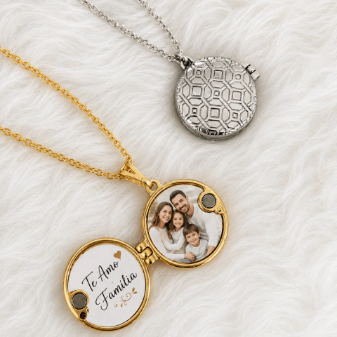 Colar Relicário Semijoia Personalizado com mensagem e foto Banhado a Ouro ou Prata