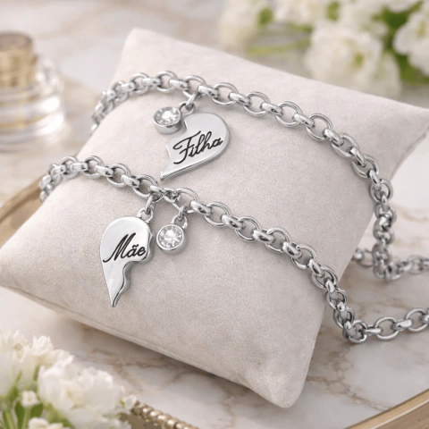 Pulseiras Mãe e Filha em Coração | Banho em Ouro ou Prata - comprar online