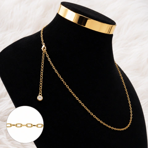 Colar Semijoia Elo retangular 1,9mm | Banhado a Ouro e Prata