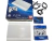 Consola Sony PlayStation 3 Super Slim en su caja original, edición limitada Classic White de color blanco, junto a un joystick inalámbrico nuevo en blíster cerrado azul, cable de corriente, cable de carga y cable HDMI sobre fondo blanco.