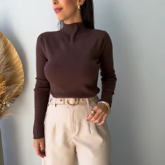 Blusa Modal Marcela Manga Longa Marrom Escura