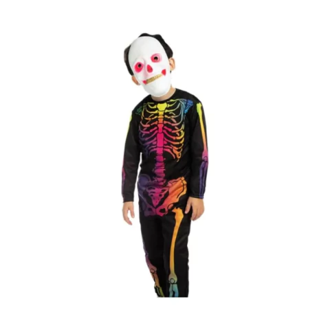 Disfraz Esqueleto Multicolor + Mascara Infantil Halloween Talle L - tienda online