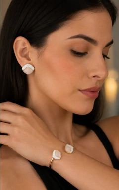 Brinco e Bracelete Quartzorosa Selenita - comprar online