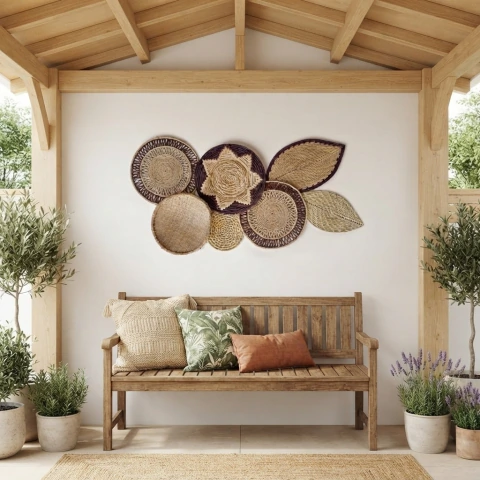 Decoração De Parede Boho Composição Cestos Palha E Marrom