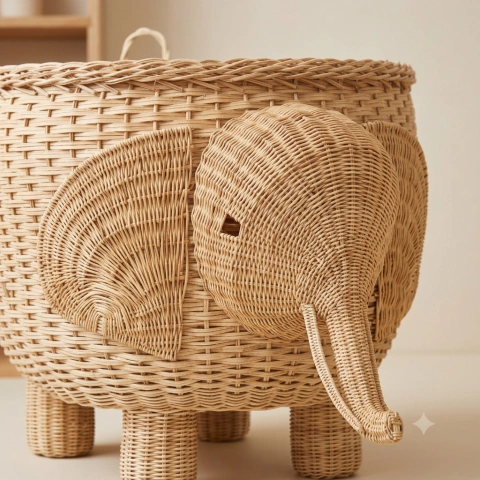 Cesto Elefante De Cipó Decoração Para Casa Modelo Exclusivo