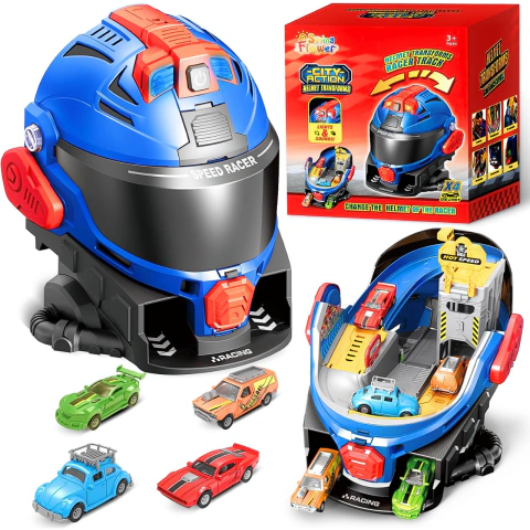 Casco Transformable Police Theme City Action con Pista y 4 Autitos Die-Cast
