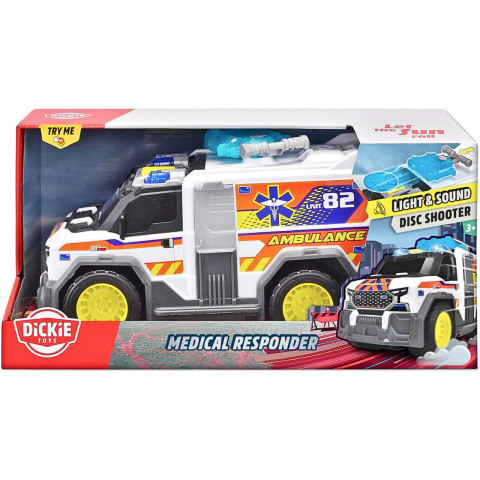 Ambulancia Dickie Toys Medical Responder con Luces, Sonidos y Lanzador de Discos