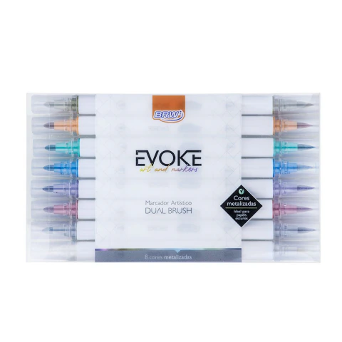 Marcador Dual Brush Pen Metal Brw Com 08 Unidades - BP0200 BRW