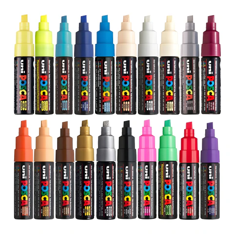 Caneta Marcador Posca Uni Ball Ponta Biselada Grossa de Acrílico 8 mm PC-8K - comprar online