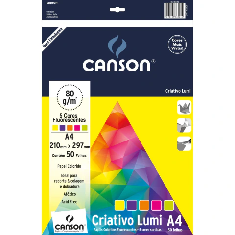 Bloco Colorido Criativo Lumi 75/m² Mm com e 5 Cores A4 210x297 50 Folhas Canson 66667162