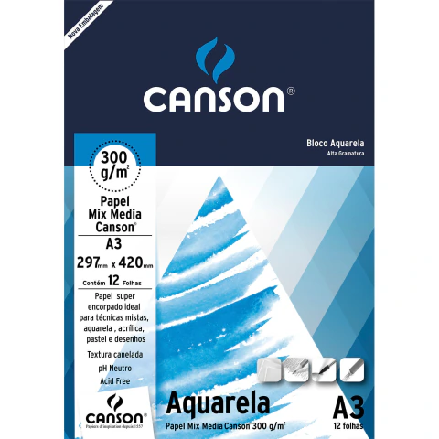 Bloco de Papel Aquarela Mixmedia Linha Universitária 300gr com A3 12 Folhas Canson 66667181