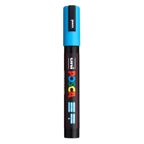 Caneta Marcador Posca Uni-Ball Ponta Cônica Média 2,5mm à Base de Água PC-5M AZUL CLARO