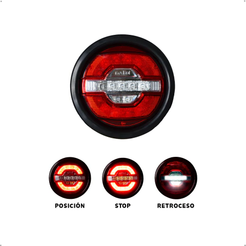 Faro Trasero Led Naldi 12v / 24v (Stop + Posicion + Retroceso) ARO DE GOMA