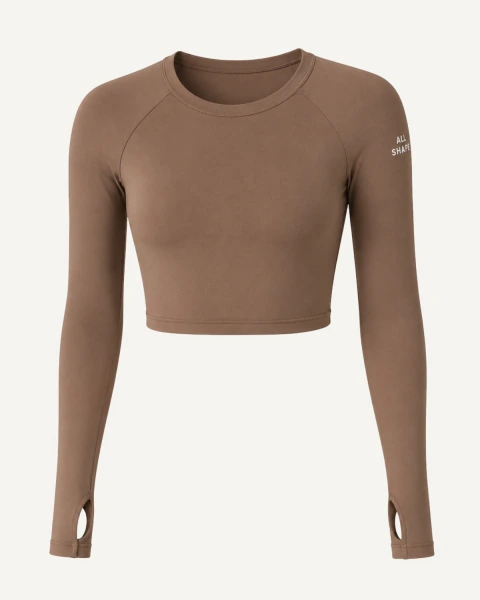 Blusa Cropped Manga Longa - Marrom
