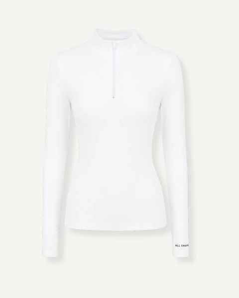 Blusa Canelada Manga Longa Zíper - Branco