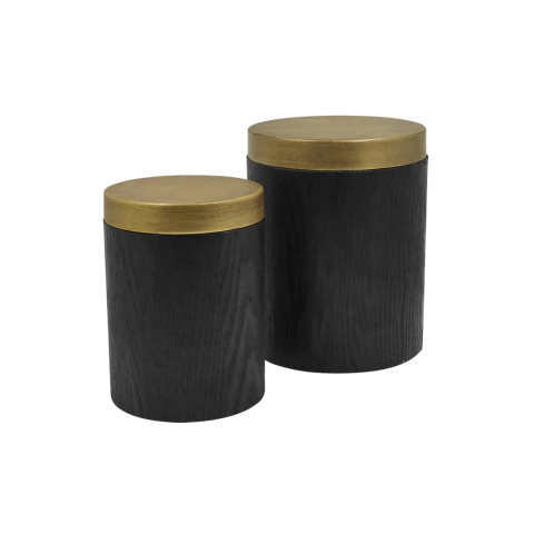 Set de 2 Frascos de MDF en Acabado Negro con tapa Dorada - comprar en línea