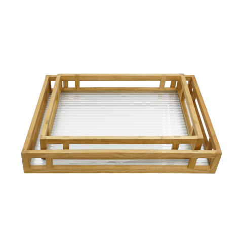 Set de 2 Charolas Rectangulares Mona de Madera y Vidrio - comprar en línea