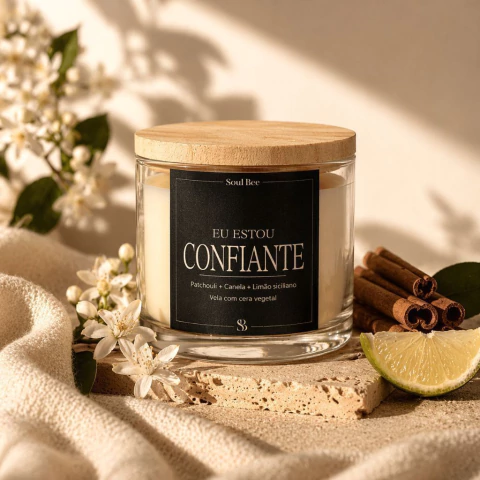 Vela Perfumada Coleção Eu Estou Confiante - Patchouli + Canela + Limão Siciliano 150g - comprar online