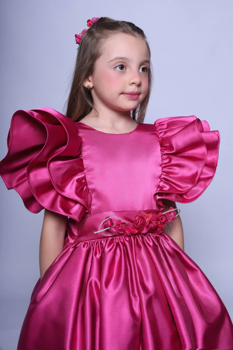 Vestido Pink Manga Babados - comprar online