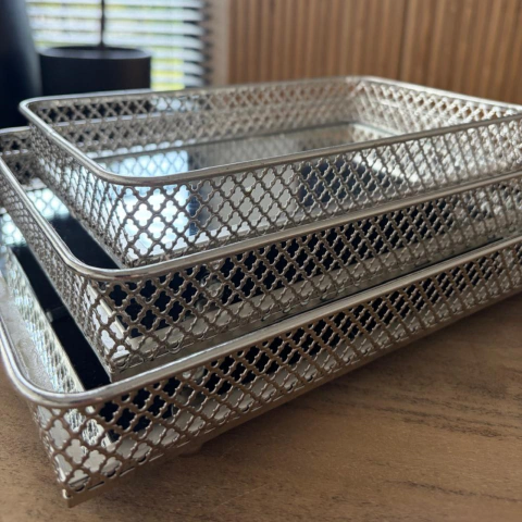 Bandeja rectangular con base espejada Gibraltar Silver