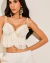 Cropped Estruturado Off White com Franjas e Pedrarias