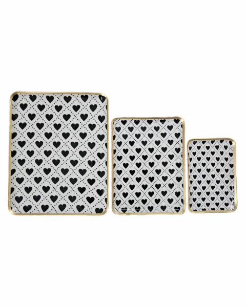 Set 3 Bandejas Corazones Negros cuadrada