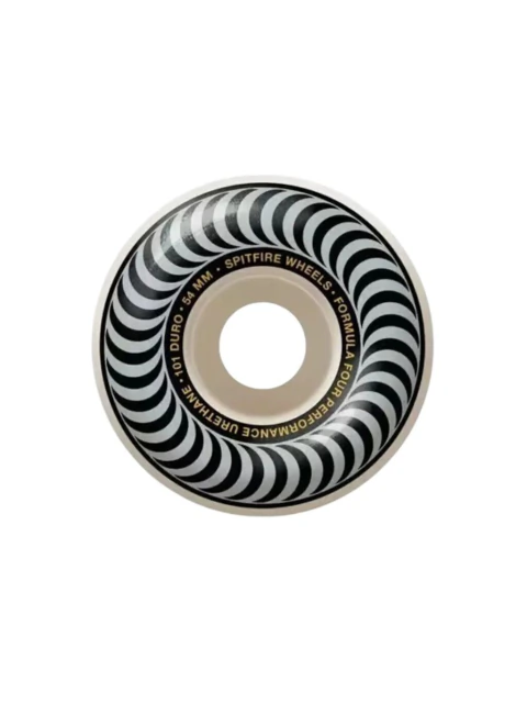 Roda de skate Spitfire Formula Four Classic Silver 54mm 101Du com design em preto e branco.