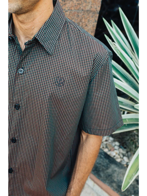 Camisa Xadz Anc Preto Vinho Manga Curta