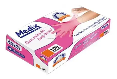 LUVA PROCEDIMENTO NITRILICA ROSA - TAMANHO P - SEM PÓ MEDIX