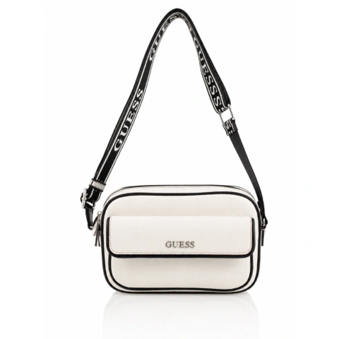 Bolsa crossbody blanca Guess Erin Mini con detalles en negro y asa ajustable con logo Guess