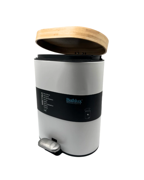 Cesto de Acero Inoxidable con Tapa Bambú 6 L Blanco | Cesto para Baño y Hogar - comprar online