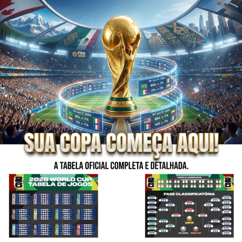 Tabela de Jogos Copa do Mundo 2026 Gigante Interativa + Kit com 800 Adesivos Bandeiras e Placares - comprar online