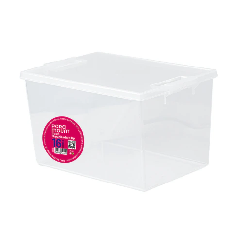 CAIXA ORGANIZADORA UP 16 LTS TAMPA C/ TRAVA 38,5X25,5X22CM TRANSP