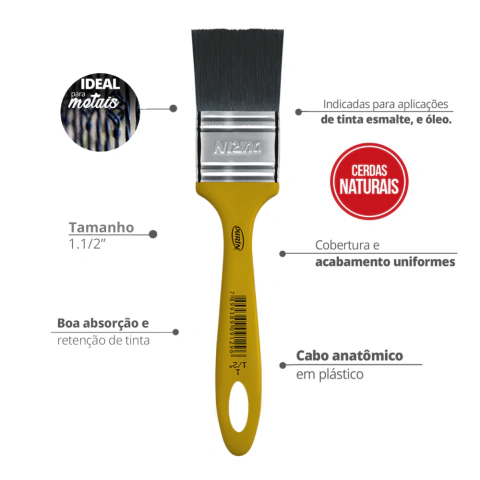 Pincel Trincha para Esmalte e Óleo Tamanho 1/2'' | 3/4" | 1" | 1.1/2" | 2" | 2.1/2" | 3" | 4" Durín - loja online