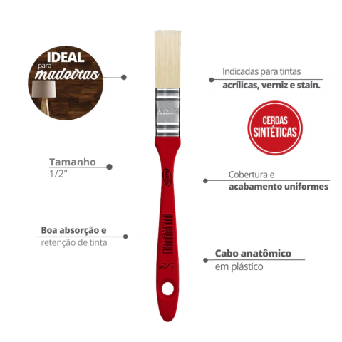 Pincel Trincha Sintética para Tinta Acrílica e Verniz Stain Tamanho 1/2'' | 3/4" | 1" | 1.1/2" | 2" | 2.1/2" | 3" | 4" Durín - comprar online