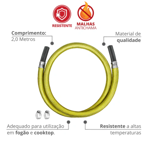 Flexível Gás para Espigão 3/8'' Comprimento 1 | 1,25 | 1,5 | 2 | 3 Metros Durín - loja online