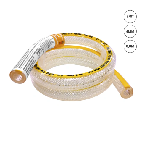 Mangueira para Gás de Cozinha 0,8M | 1M | 1,2M Bitola 3/8'' Espessura 4mm Comprimento Durín - Ideal Lar