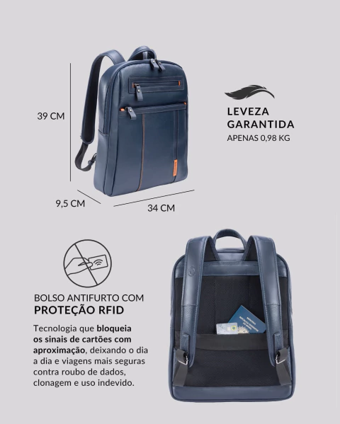 Mochila de Couro para Notebook Slim | Paris Azul - loja online