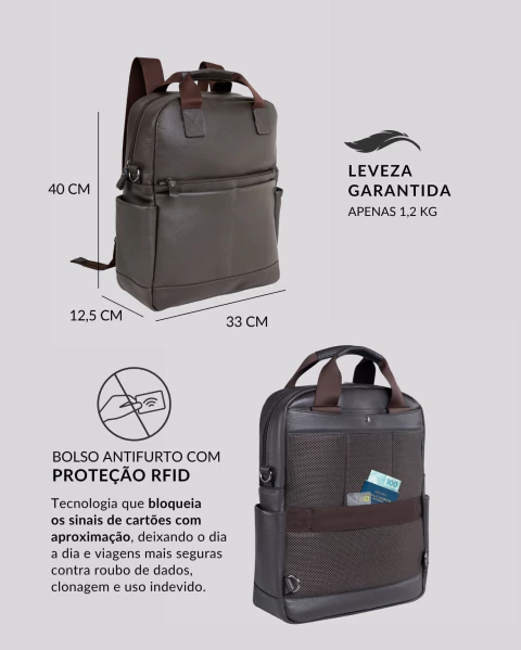 Mochila 3 em 1 de Couro com Bolsos | Rome Café - comprar online