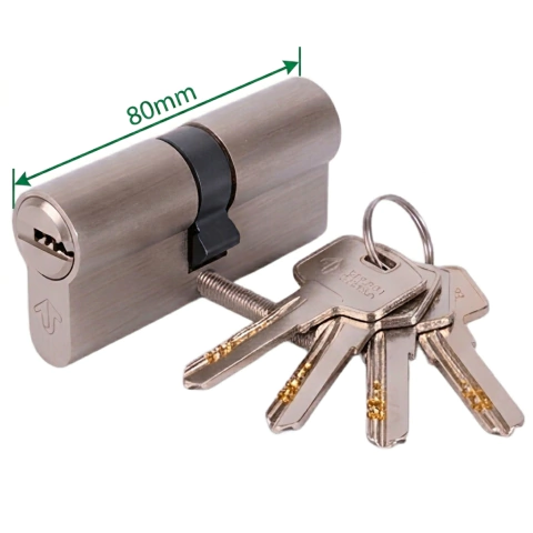 Cilindro Europerfil CLASSIC 80mm Maciço Antiperfuração c/ 5 Chaves e 6 Pinos Moderno Resistente Aço Escovado TITAN - comprar online