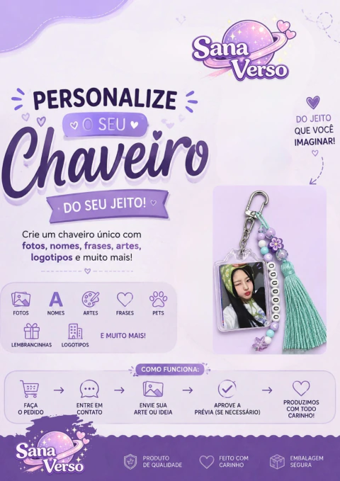 Chaveiro Personalizado | Faça do Seu Jeito | Foto, Logo, Nome ou Arte Exclusiva