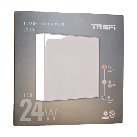Plafón LED 3 en 1 Trefi cuadrado 24W