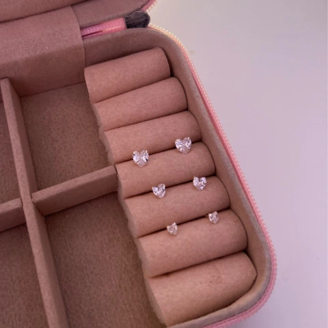 Trio de Brincos de Prata Coração com Zircônia