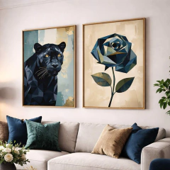 Dupla Quadros Decorativos Geométrico Pantera e Rosa