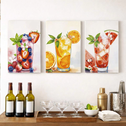 Trio Quadros Decorativos Drinks Tropicais - comprar online