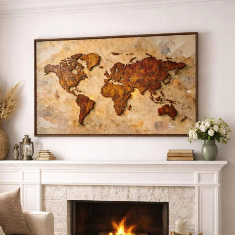 Quadro Decorativo Mapa Mundi Estilo Vintage - comprar online