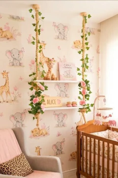 PRATELEIRA QUARTO MENINA, MDF BRANCO DUPLA COM FOLHAGENS E ROSAS